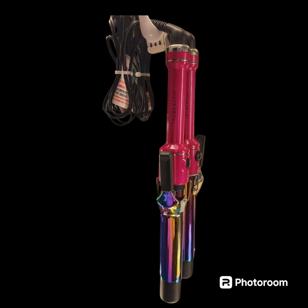 Tru Beauty 1.25 Inch Curling Irons (5 Colors)-Metallic Pink/Rainbow Titanium